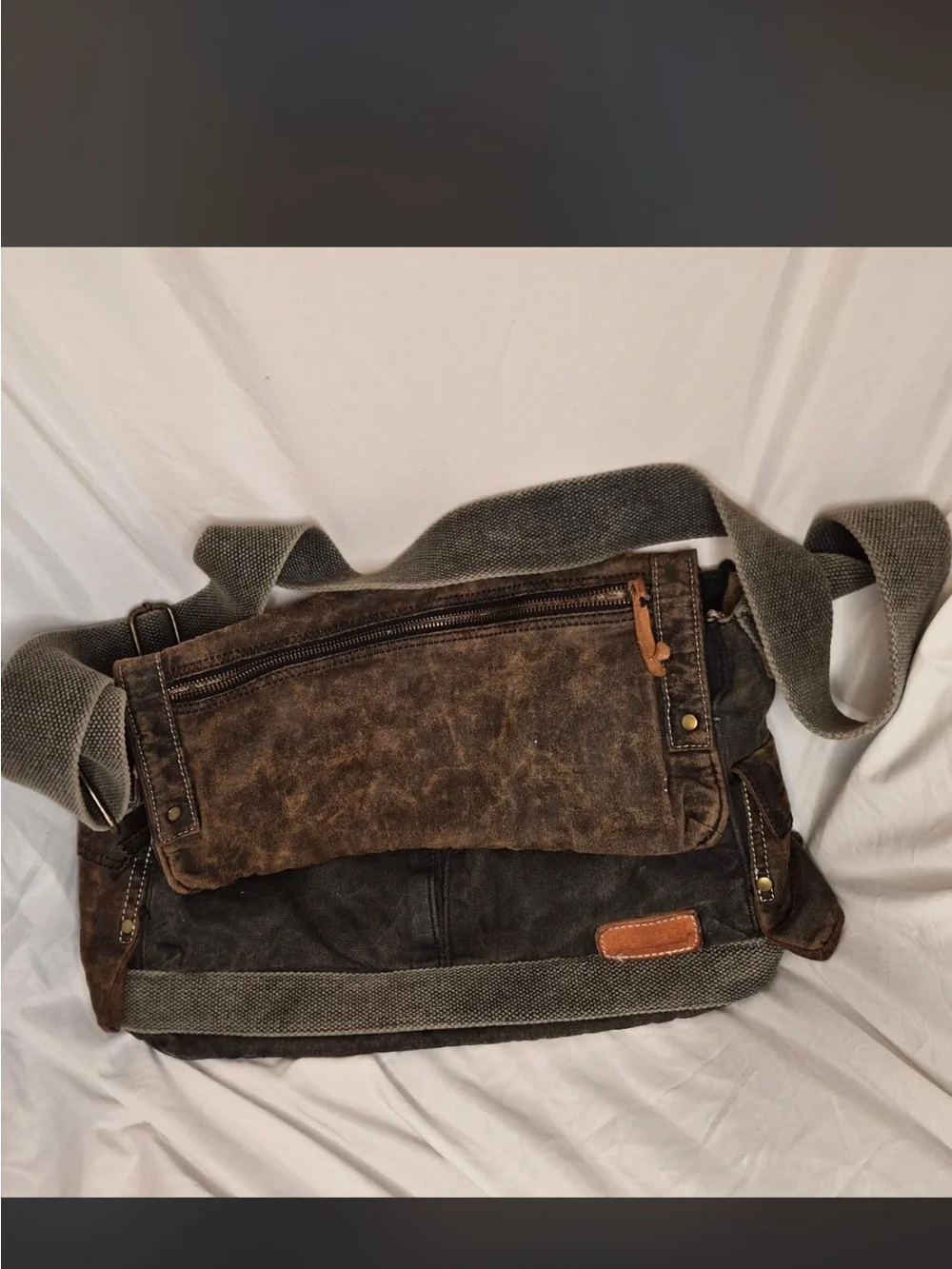 Bed Stu Brown & Olive Canvas Leather Messenger Bag